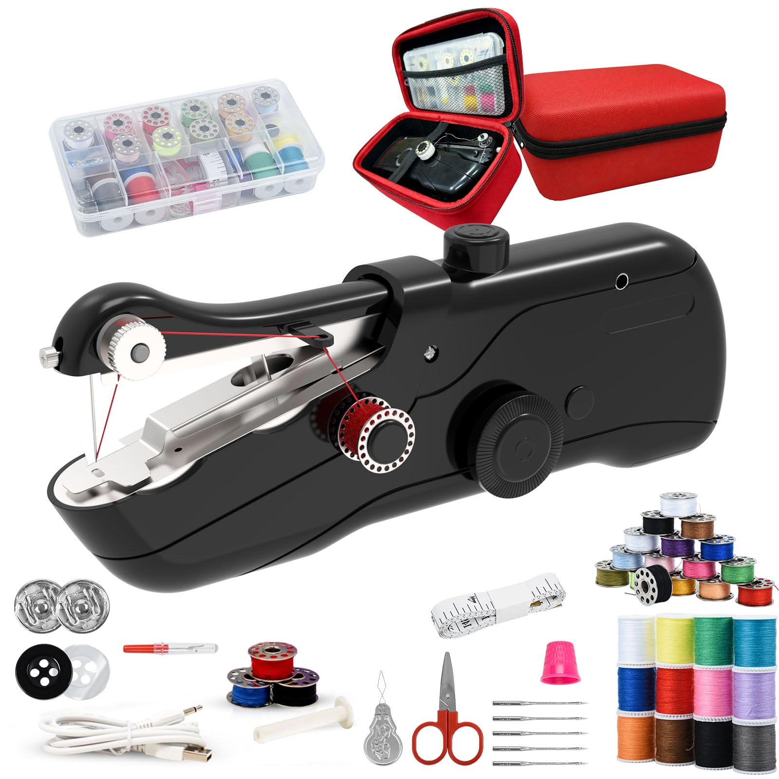 Photo 1 of Handheld Sewing Machine,Portable Mini Sewing Machine for Beginners with Sewing Kit and Storage Case,Electronic Small Sewing Machine for Quick Stitching,Perfect for Adults & Travel(Black)