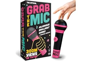 Lucky Egg Official Grab The Mic – Family Karaoke Board Game w/Foam Mic, 8+ Ages, 2-10 Players - Games for Bad Singers w/ 240 Lyrics (120 Cards) (First Edition)