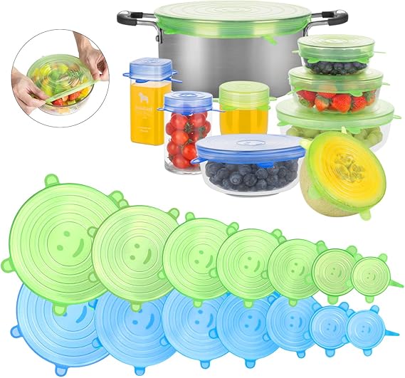 Couvercles En Silicone Alimentaire Réutilisables - Élastiques, Lavables Lave-Vaisselle, Pour Conservation
