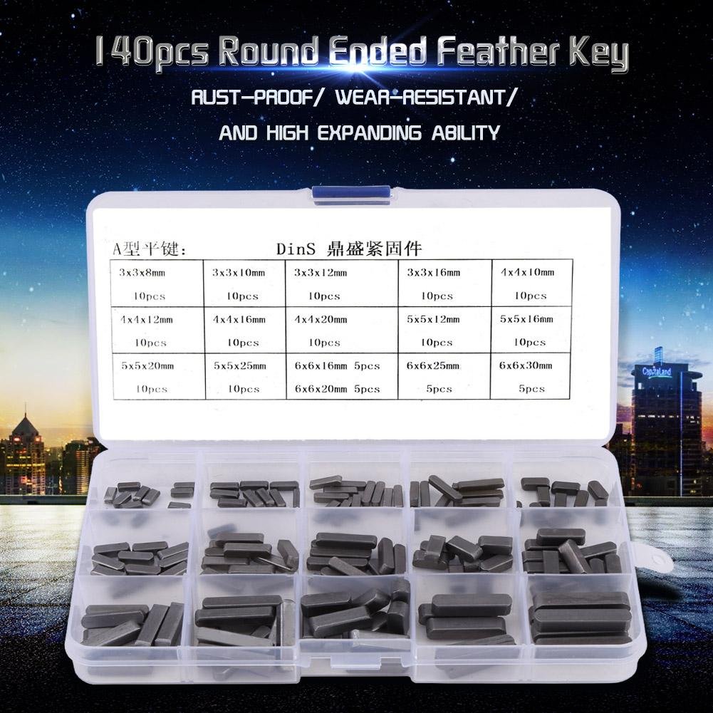 Akozon Motor Shaft Keys Set, Keys Set 140pcs Round Ended Feather Key Parallel Drive Shaft 8mm 10mm 12mm 16mm 20mm 25mm 30mm - Image 3