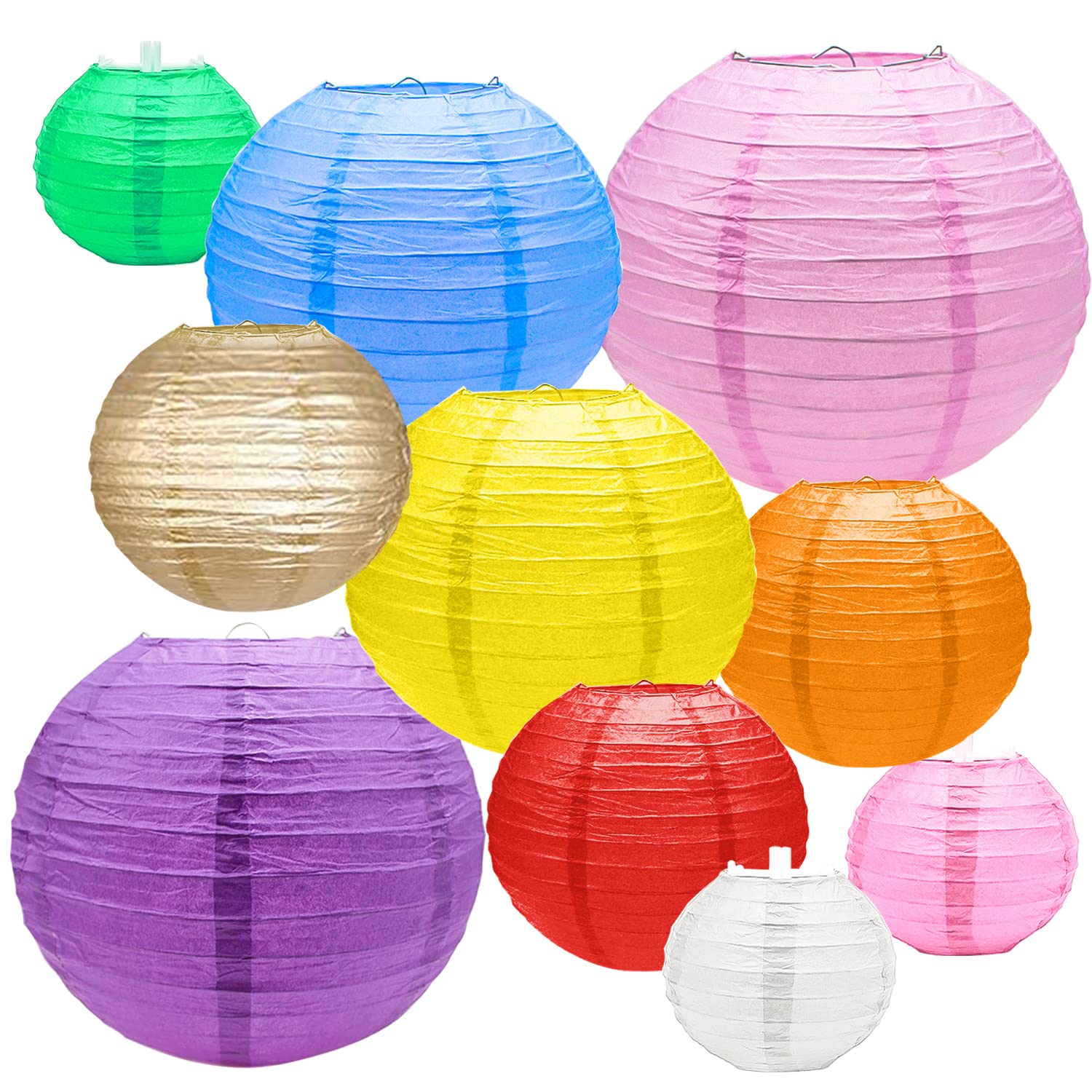 Coloured Paper Lanterns Decorations Paper Lantern Lampshade 20 Pcs Round Colorful Chinese Outdoor Garden Lanterns for Home Decoration Party Weddings Birthday 9 Color (4 ”, 6”, 8 ”, 10”)