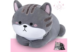 Sprinqdawin Weighted Cat Stuffed Animals,3.0lb Kawaii Cat Plush,Soft Weighted Cat Plush Toys,Cute Plushies Kitty Stuffed Animal,Hugging Plush Body Pillow for Adults Kids Birthday(16”,Gray)
