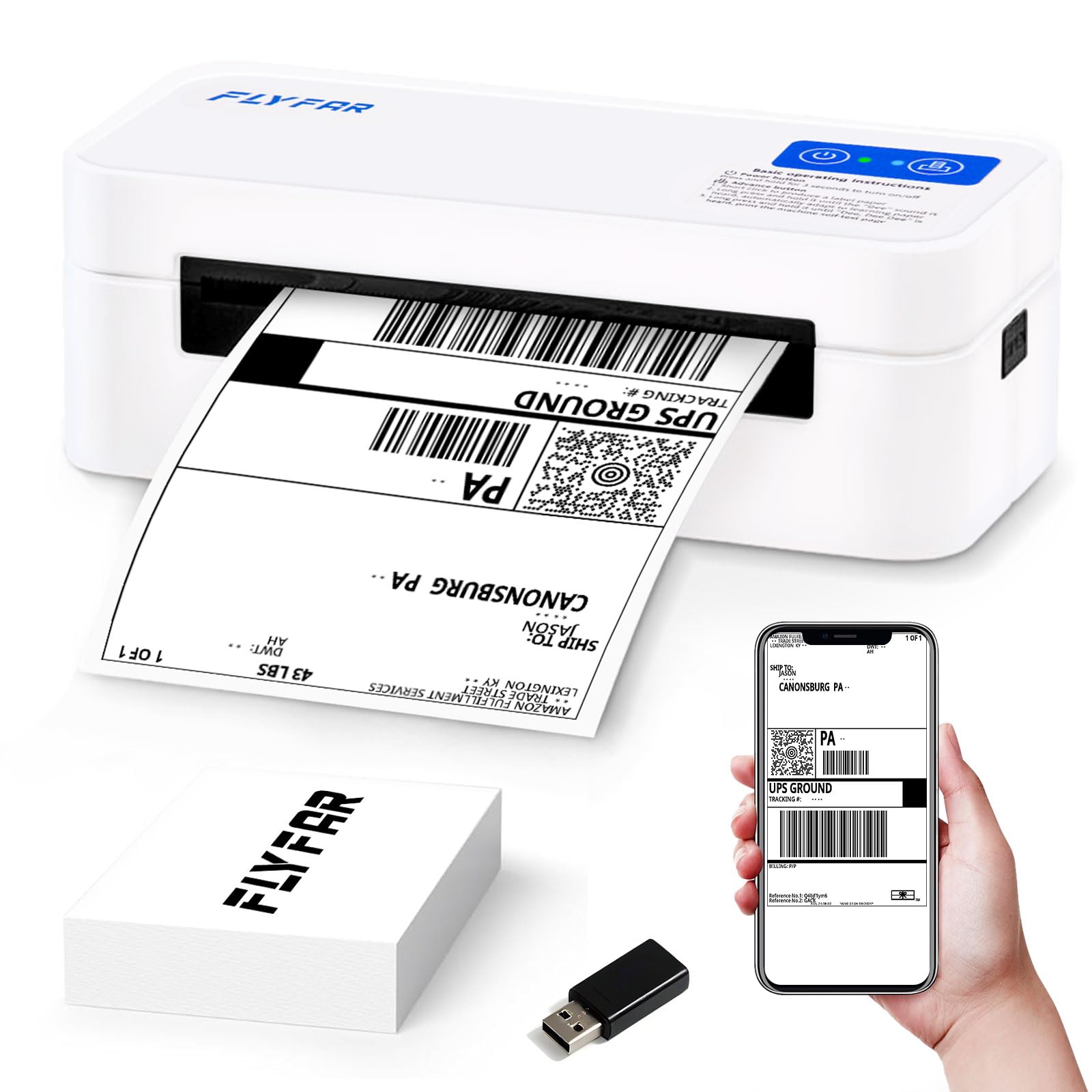 Photo 1 of Bluetooth Thermal Shipping Label Printer, Wireless 4x6 Label Printer for Small Business, Compatible with Android, Windows, iPhone, Mac, Widely Used for Amazon, Shopify, Ebay, USPS, Etsy,FedEx (White)