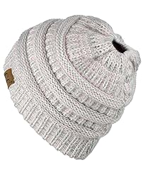 C.C BeanieTail Soft Stretch Cable Knit Messy High