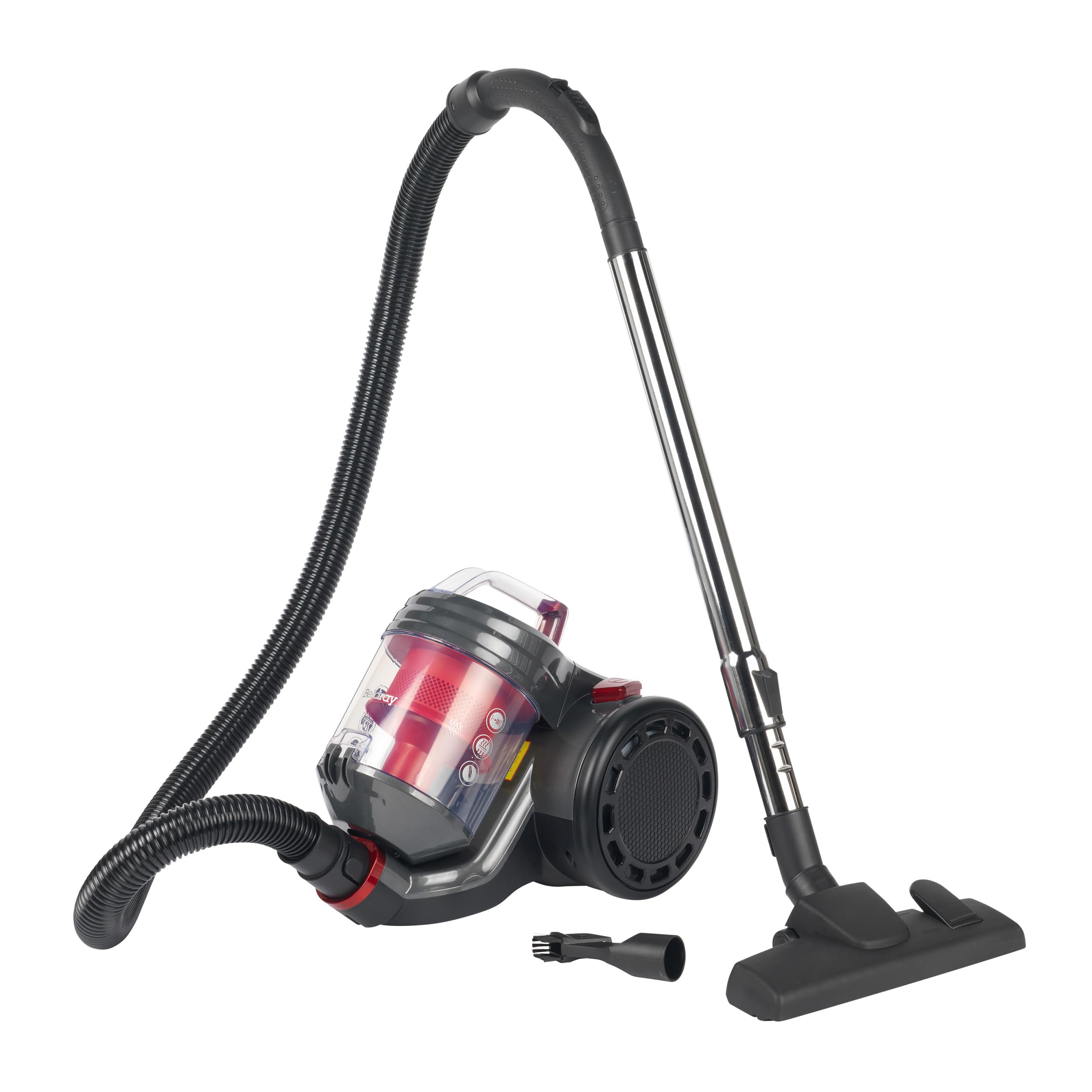 Beldray BEL0700 Bagless Cylinder Vacuum Cleaner - Compact Vac Lite, Lightweight Carpet Cleaner, Washable HEPA Filter for Removing Dust, Dirt, Allergens and Pet Hair, Crevice and Brush Tools, 700W, Red