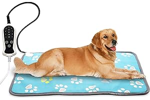 Sumajuc Pet Heating Pad with 9 Level Temperature and 4 Level Timer,Waterproof Cat Heating Pad,Indoor Pet Warming Mat,Automatic Power-Off Dog Heating Pad,Blue Paw Heated Cat Pad(34"x21")