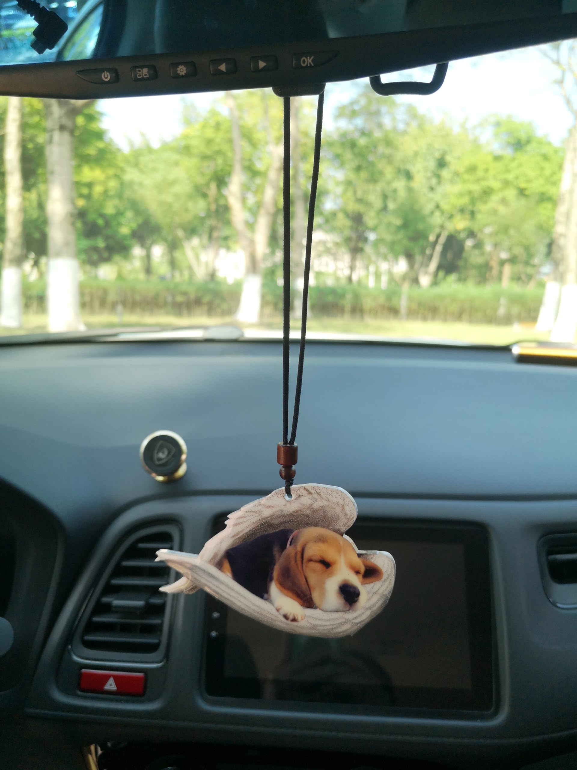 JIE LISHUN Acrylic Dog Car Mirror Hanging Ornament Auto Interior Accessories Pendant & Sleeping in White Angel Wings Dog Acrylic Keychain Set-04