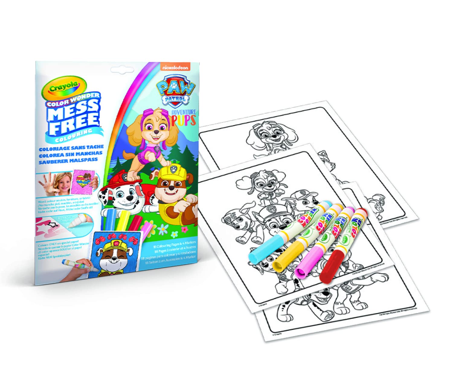 CRAYOLA Paw Patrol Coloring Set with 18 Coloring Pages and 4 No Smudge Markers, Creative Activity for Kids, Ages 3+