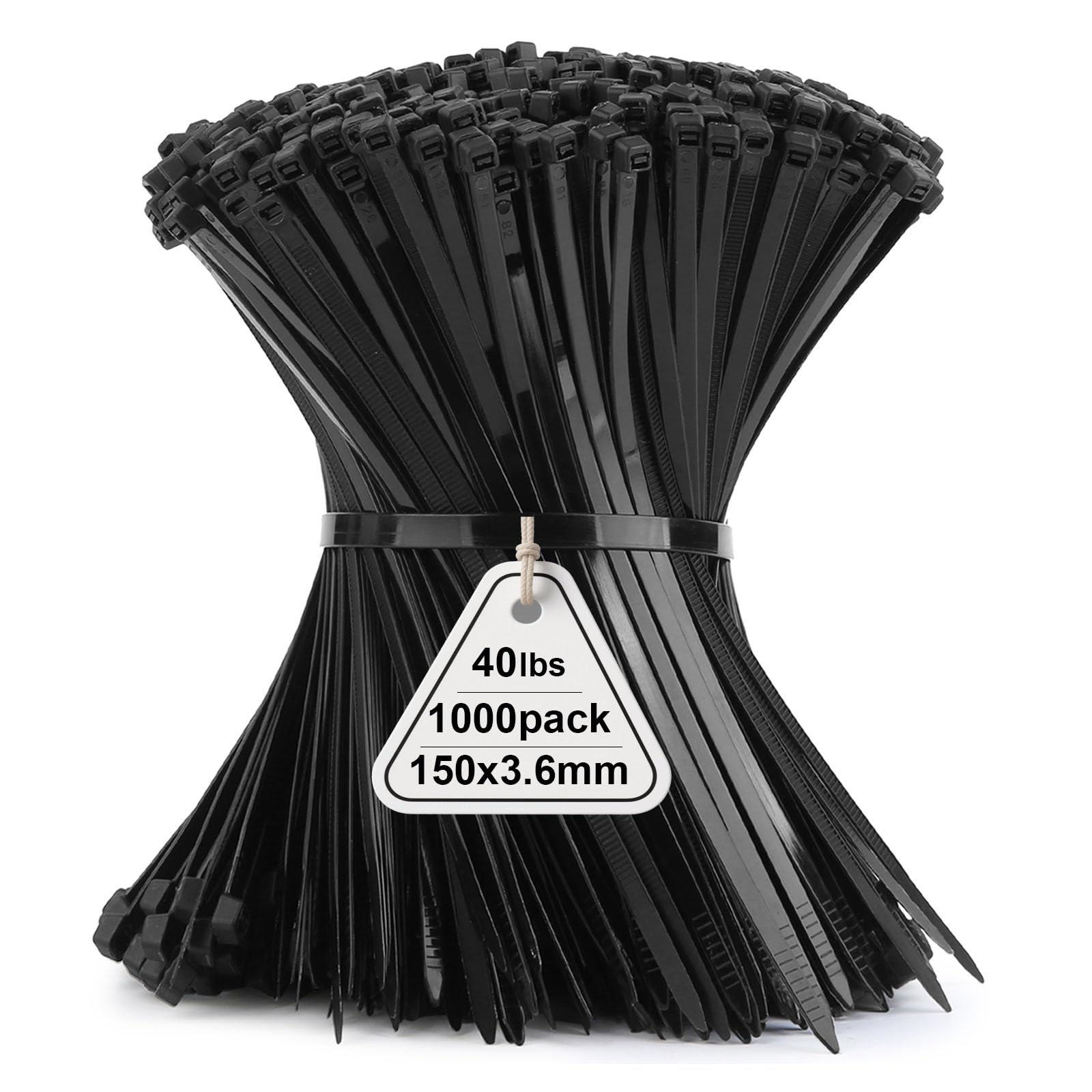 Viuxule Cable Ties 1000pcs, 3.6x150 mm Zip Ties Black, 6 inch Industrial Nylon Tie Wraps UV-Resistant, Plastics Self-Locking Strength 18 kg for Gardening, Home, Office, Workshop, Indoor and Outdoor