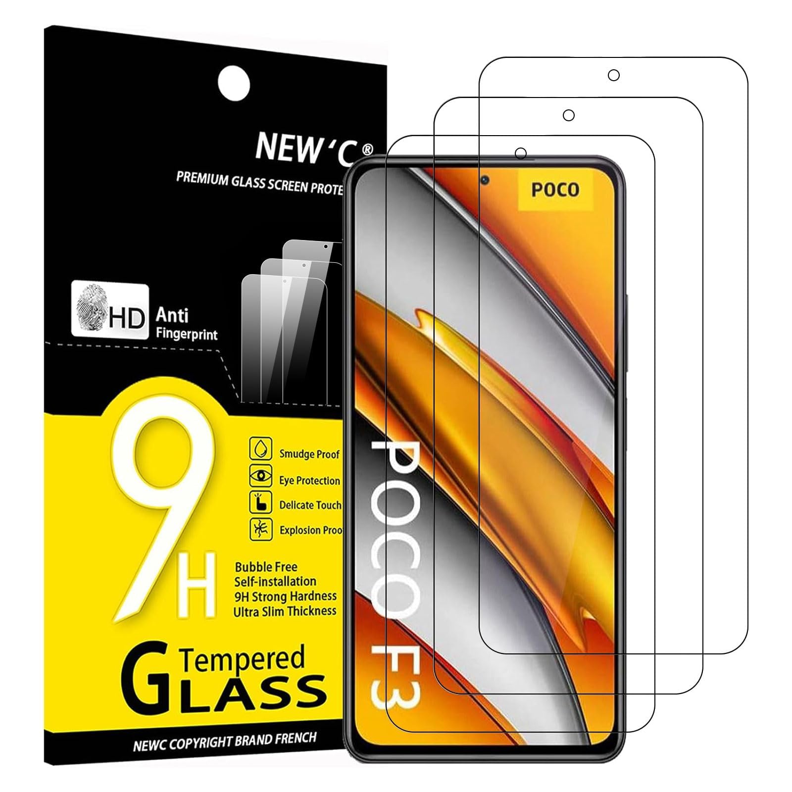 NEW'C 3 Pack Designed for Xiaomi Poco F3, Xiaomi Mi 11i Screen Protector Tempered Glass, Case Friendly Scratch Resistant,Bubble-Free, Ultra Resistant