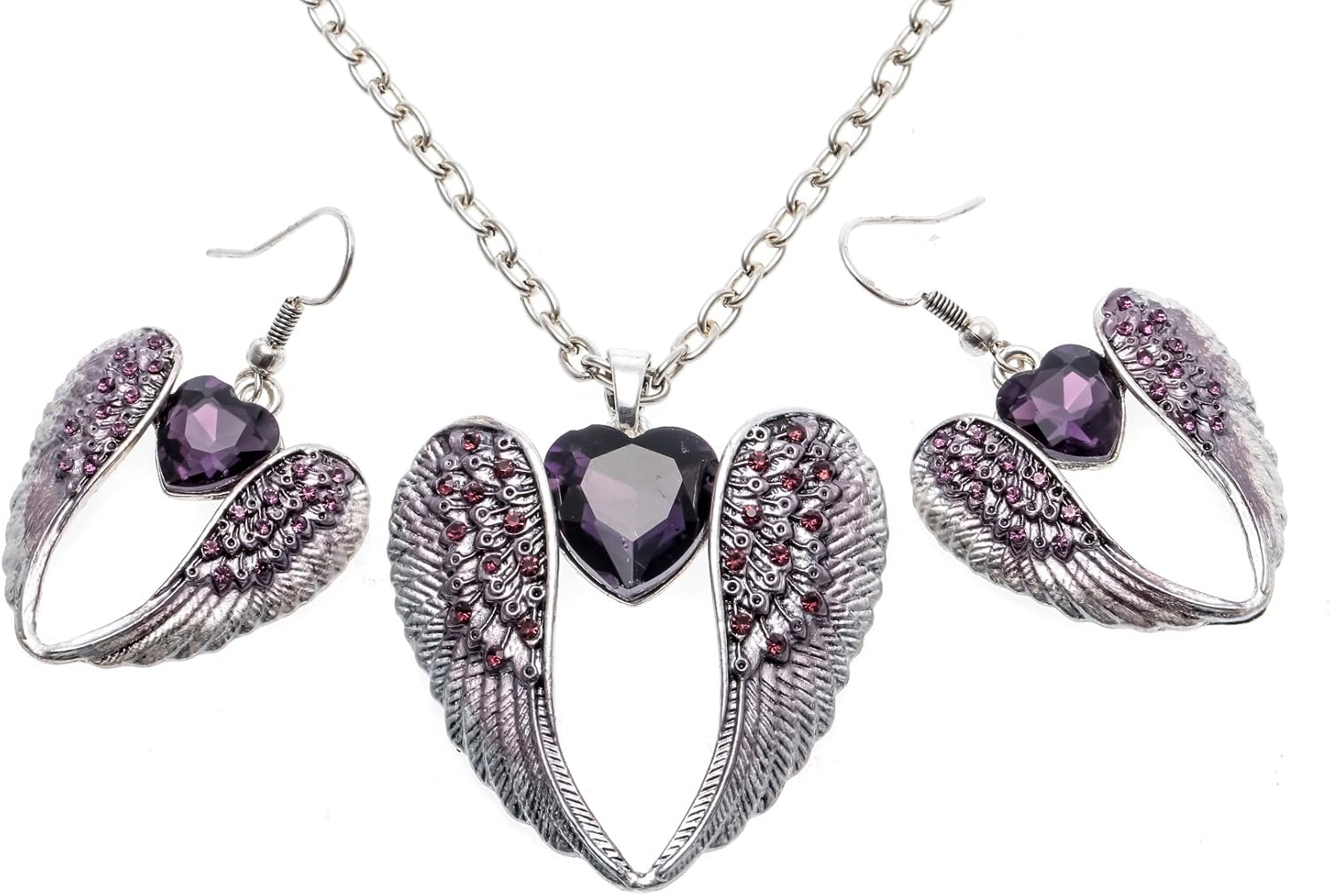 Szxc Women's Angel Wing Heart Jewelry Set Dangle