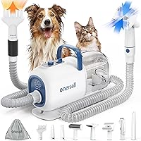 Oneisall 8 in 1 Dog Vacuum & Dryer for Shedding Grooming, Pet Clippers With Metal Blades, Adjustable Speed and Temperature Co