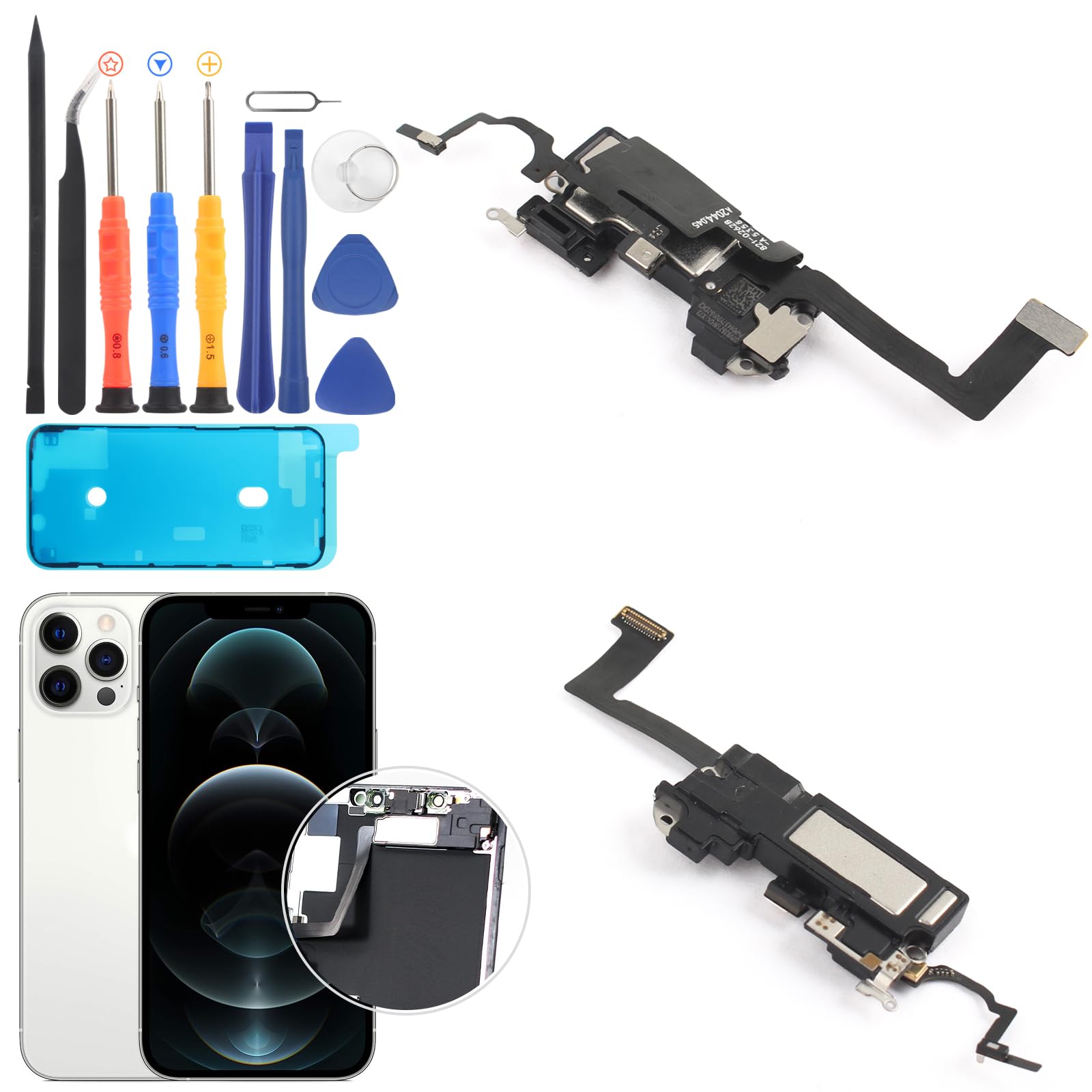 RongZy Earpiece Compatible with iPhone 12/12 Pro Earpiece Ear Speaker for iPhone 12/12 Pro Repair Replacement Part with Tools