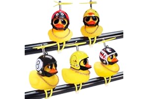 WONUU Rubber Duck Car Ornaments, 2Pcs Yellow Duck Car Dashboard Decorations Squeeze Duck Bicycle Horns with Propeller Helmet