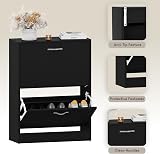 Vida Designs Wooden Shoe Cabinet 2 Drawers Dust-Proof Slim Hallway Black view 5