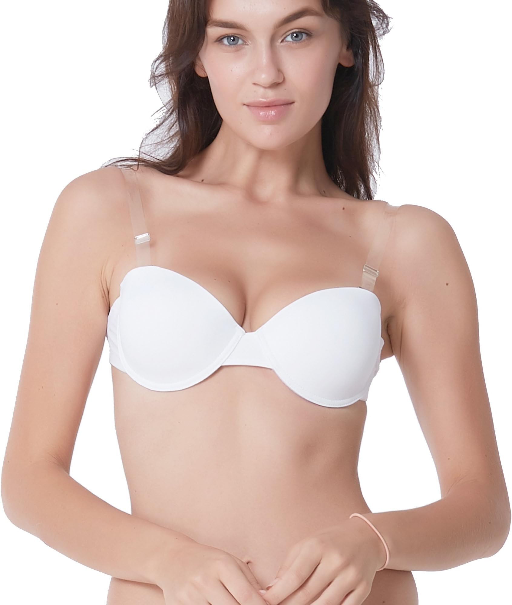 Shitagi Everyday Bra Invisible Strap Push Up Sexy Underwire Brassiere (32B, White)
