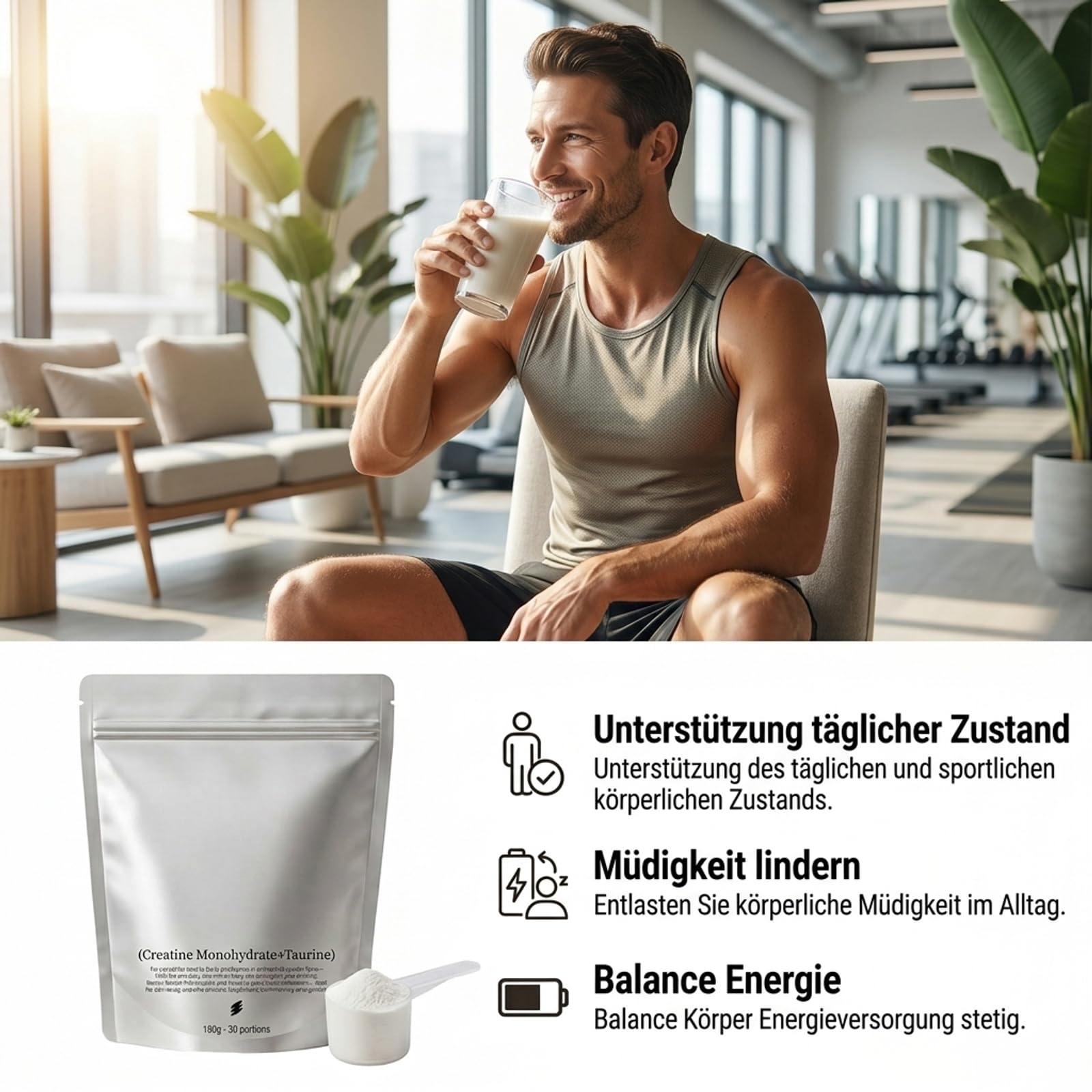 Creatin und Taurin Powder Original & Vegan, kreatin und taurin für Männer und Frauen, Hochwertige Inhaltsstoffe, Natürlich, für Männer und Frauen Fitnessbegeisterte, 180g(1) 2