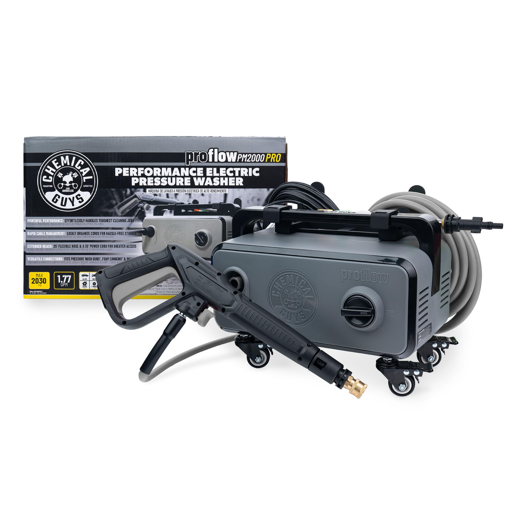 Photo 1 of ** MANUEL INCLUDED** Chemical Guys Electric Pressure Washer PM2000 PRO – 2030 PSI, 1.77 GPM, 25’ Flex Hose, Compact Design, 360° Casters, Standard Connections, Cable Storage – EQP411