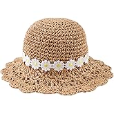 Lcaiualu Baby Girl Sun Hat for Toddler Straw Hats Kids Bucket Hat with Bow Flower Baby Sun Cap for Girls Beach Summer Outdoor