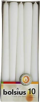 Bolsius Tapered Dinner Candles White Pack of 10 3.9x9.8x25.2 cm Un scented 7.5h view 5