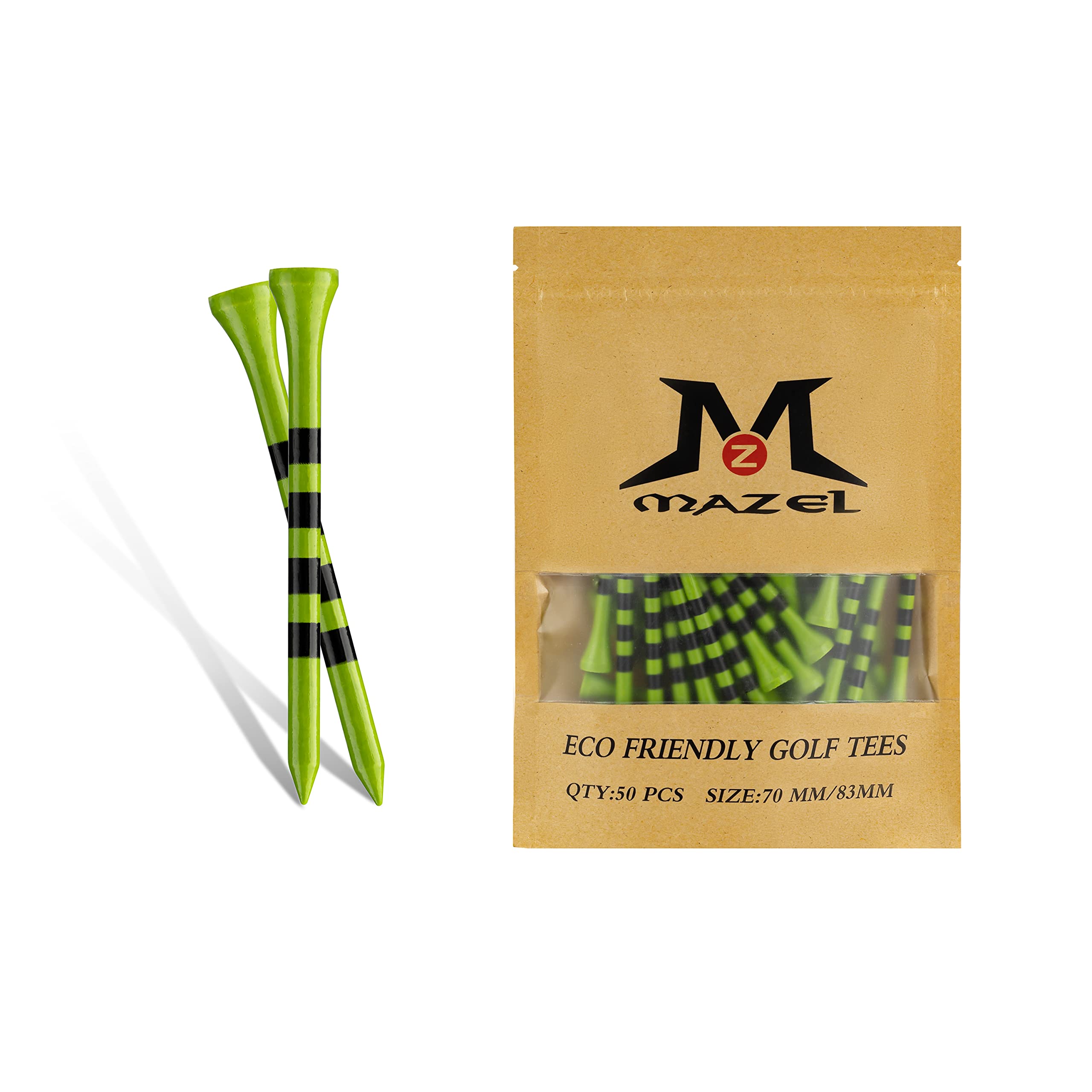 MAZEL 50 Counts Bamboo Golf Tees 2 3/4"&3 1/4" Mixed Size,Smart Marking System,Low Resistance &Less Side Spin Wooden Golfing Tees