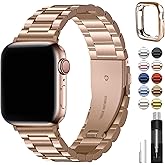Fullmosa Metal Band Compatible with Apple Watch Bands Series 11 10 46mm, Stainless Steel Strap iWatch Band with Case for Apple Watch, Rose Gold