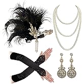 Cizoe Flapper Accessories for Women,20s Great Gatsby Accessory Set 1920s Peacock Headpiece Flapper Headband Gloves