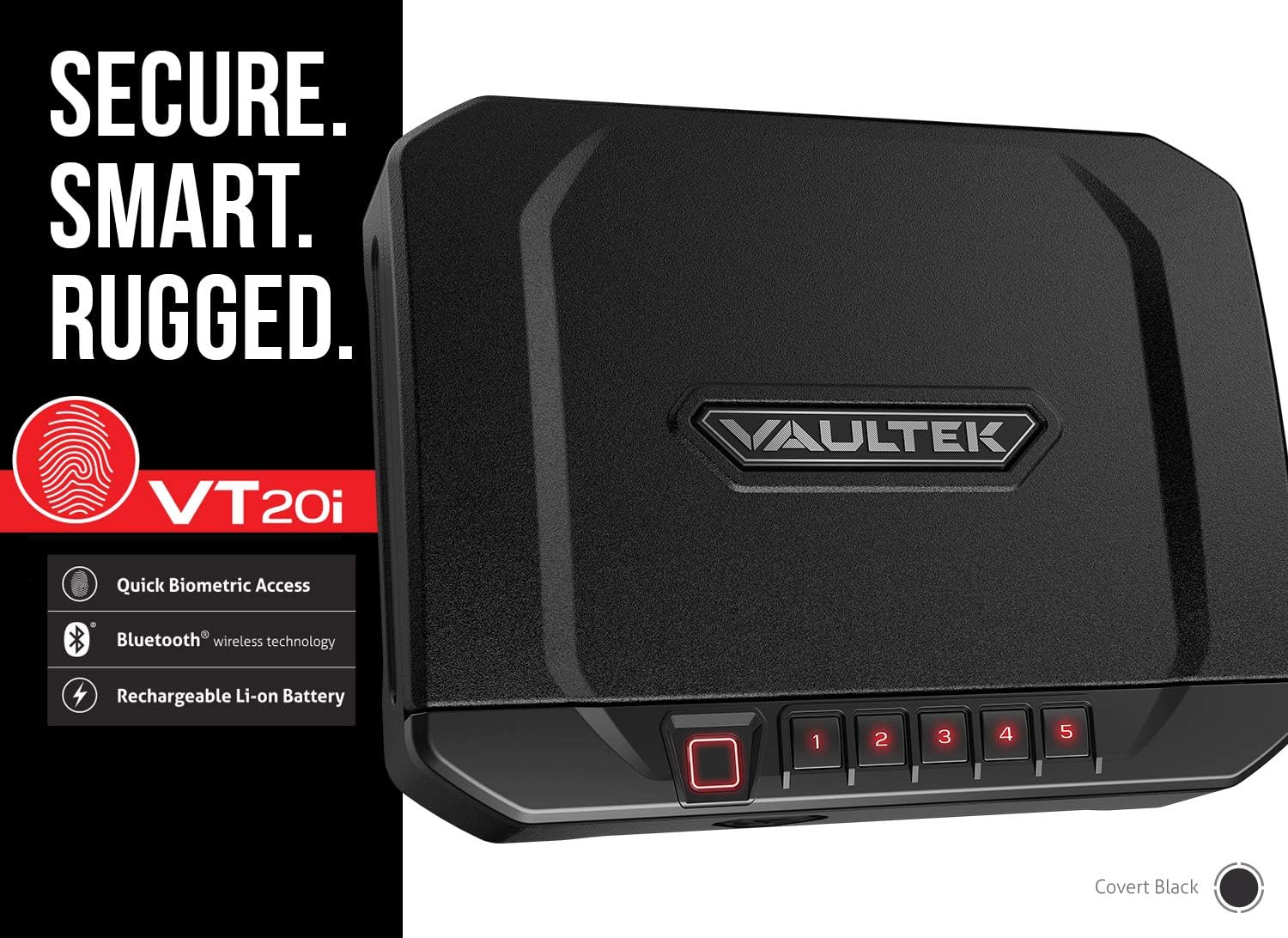 VAULTEK VT20i Biometric Handgun Safe Bluetooth Smart Pistol Safe with Auto-Open Lid and Rechargeable Battery (Covert Black): Home Improvement