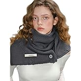 Babalet 100% Wool Scarf Women Winter Knitted Beanie Warm Cable Knit Shawl for Women with Buckle Thick Chunky Thermal Neckwear