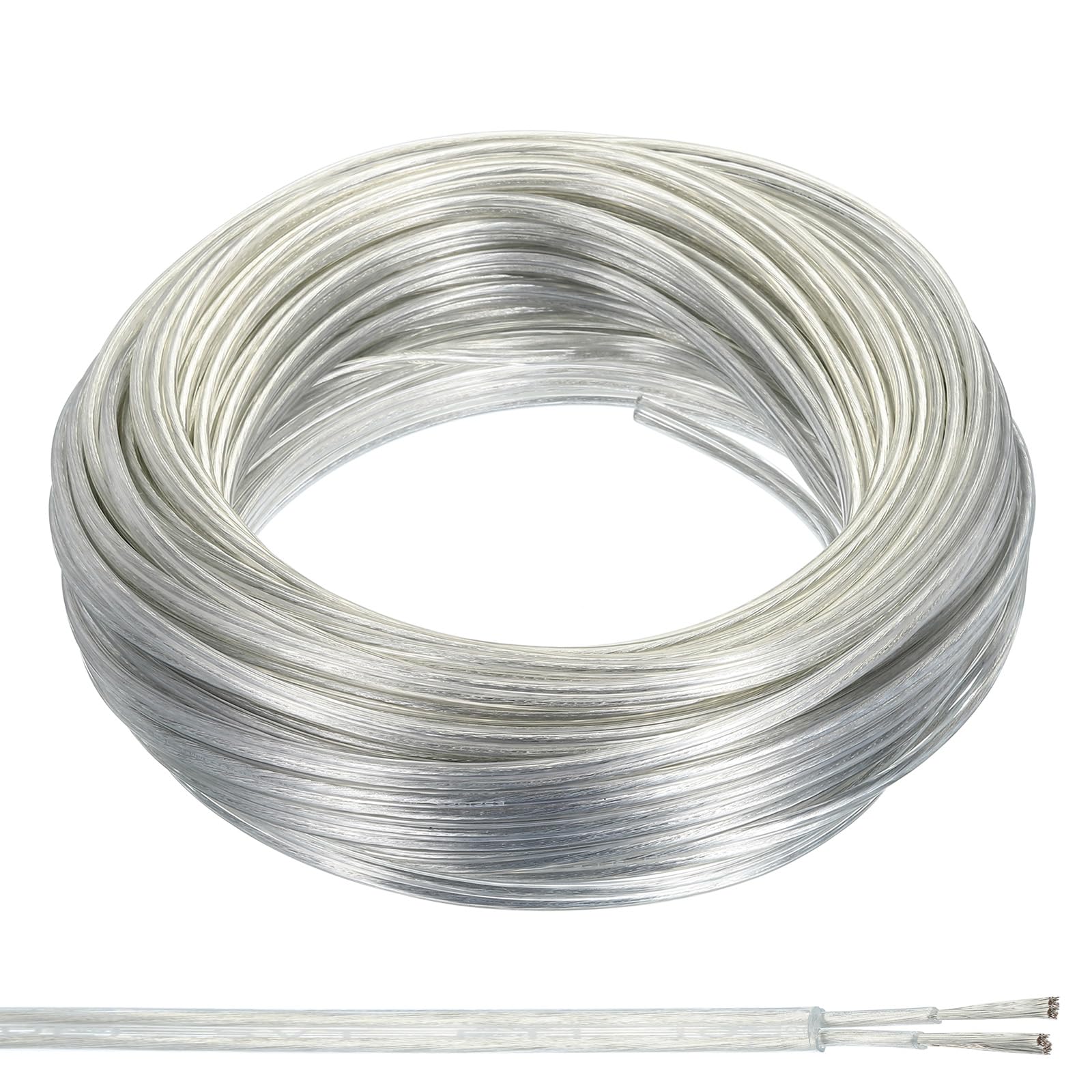 PATIKIL 100Ft 18/2 PVC Covered Wire, 300V SVT Round Lamp Cord Insulated Heat Resistant Electronical Flexible Cable for LED Lamp Wire Audio Cable Speaker, Clear, UL Listed