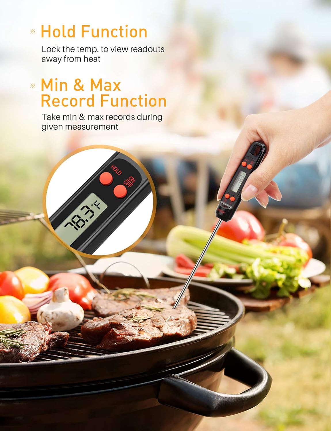 Habor Meat Digital Cooking Thermometer, Instant Read Kitchen, 5.5'' Long Probe, Hanging Hole, ºF/ºC, Auto-Off for Food, BBQ, Water, Sugar, Milk, Yogurt, Turkey, Grill, Wine, Black: Kitchen & Dining