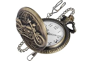 Realpoo Locomotive Bronze Pocket Watch for Men,Arabic Numerals White Dial Pocket Watches for Men, Men's Pocket Watch with Chain
