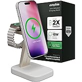 Mophie 2-in-1 Wireless Charging Stand - Qi2-Certified, MagSafe Charger for iPhone & Apple Watch – Fast Charging Station with Adjustable Phone Stand & Cable Management – Up to 15W Power