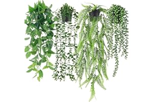 4 Packs Artificial Hanging Plants Potted Greenery Decor,Artificial Ivy Vine Faux Eucalyptus Hanging Plants,Boston Fern,String