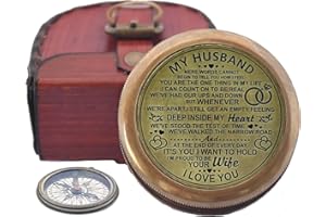 ROYALMART Engraved Compass, to My Husband I Love You, Brass Compass Engraved Gifts for Men, Bronze for Men, Romantic Gifts for Him/Her, Keepsake Gifts for Husband