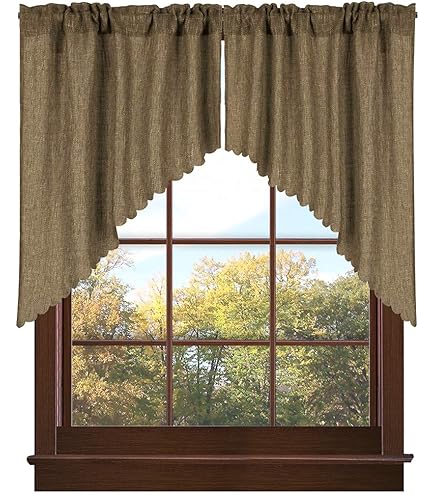 Ellis Curtain Plaza Stripe Swag Valance - 56x36 Inch Tan Cotton Blend Window Treatment