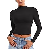 YEOREO Womens Sheer Tops Long Sleeve See Through Tops Mock Neck Slim Fit Workout Shirt Jamy Going Out Sexy Shirts