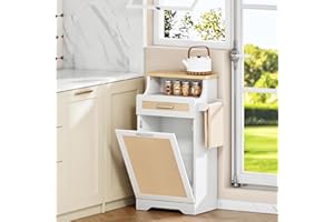 HOOBRO 10 Gallon Tilt Out Trash Can Cabinet, Rattan-Style Trash Bin Organizer with Towel Rack, Hidden Laundry Hamper Cabinet 