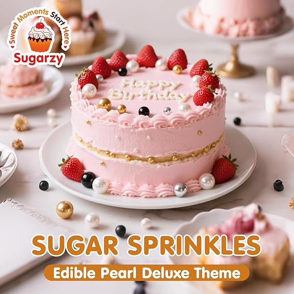VALENTINE EDIBLE PEARL SPRINKLES FOR CAKE DECORATING,4 PACK,5.3OZ,GOLD SILVER WHITE AND BLACK SUGAR PEARLS SPRINKLE MIX,PERFECT FOR CAKE DECORATIONS,BAKING,ICE CREAM,COOKIES,CUPCAKE TOPPER,BIRTHDAY HOLIDAY PARTY WEDDING VALENTINE’S DAY SUPPLIES