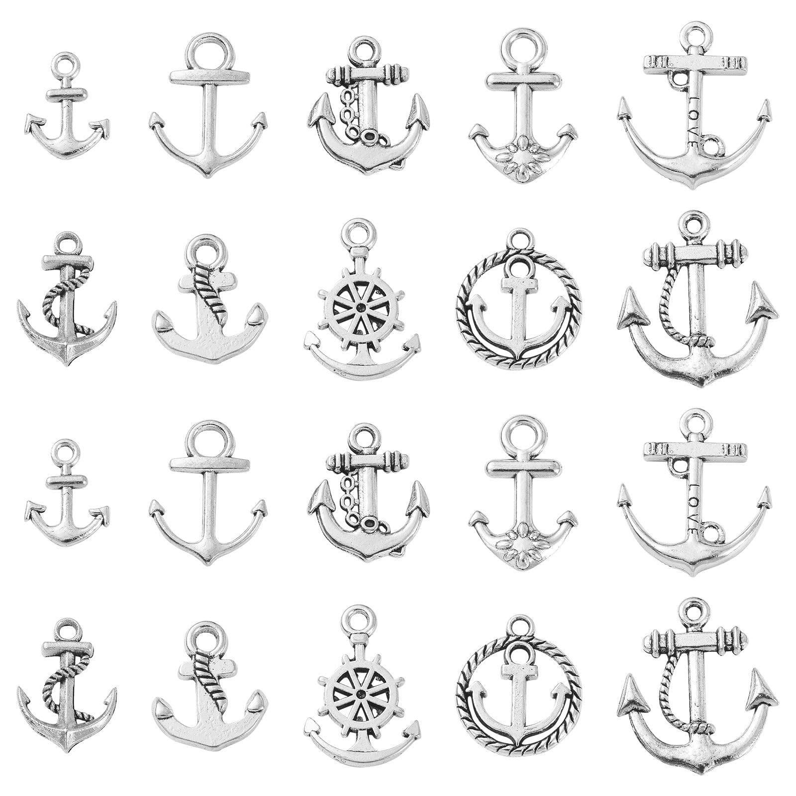 Airssory 100 Pcs 10 Styles Vintage Nautical Anchor Theme Charms Collection Bulk for Necklace Bracelet Jewellery Making and Crafting - 13.8x10.5mm — image 1