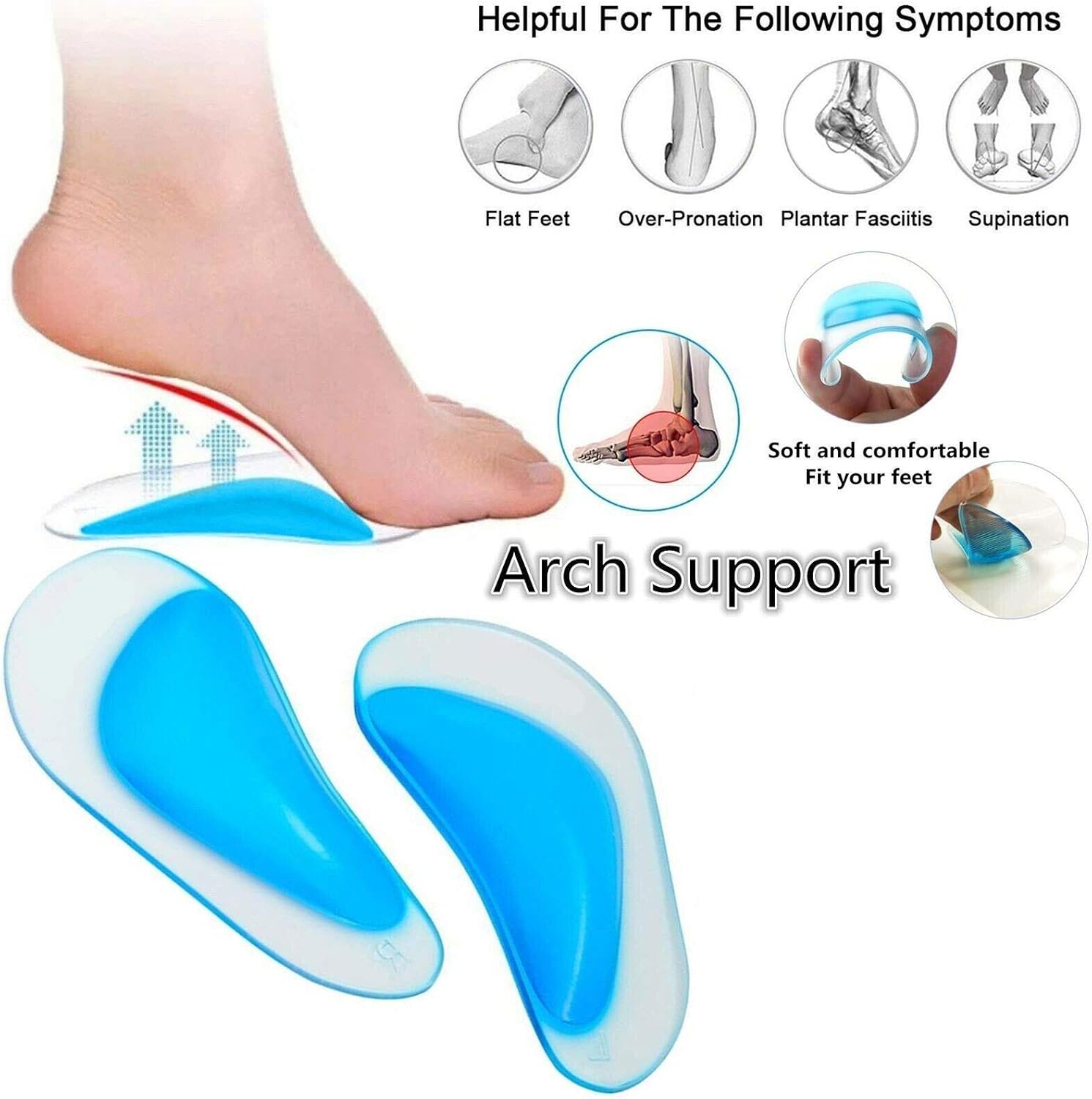 Orthotic Arch Pads, Gel Flat Foot Wedge Shoe Insert, Orthotic Shoe Transparent Adhesive Arch Pad - Image 5