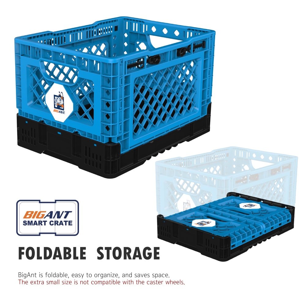 Bigant Heavy Duty Collapsible Stackable Plastic Milk Crate Ip543630 12 7 Gallons Medium Size Blue Set Of 1 Absolute Snap Lock Foldable Industrial Storage Bin Container Utility Tote Basket