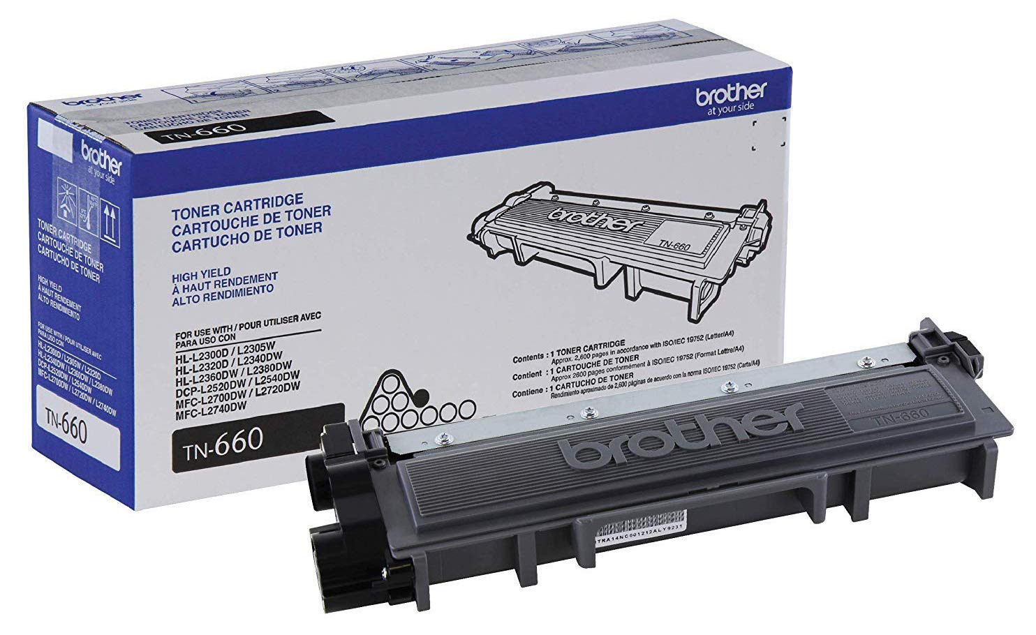 Brother Genuine High Yield Toner Cartridge, TN660, Replacement Black Toner, Page Yield Up To