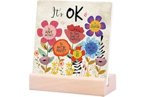 RAOSIME Inspirational Quotes Desk Decor Gifts For Women Girls Friends-Motivational Sign Ceramic Plaque With Wooden Stand-Cheer Up Gifts For Friends Women (It ok)