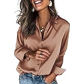 Zeagoo Satin Blouses for Women Silk Button Down Shirts Long Sleeve Business Casual Tops