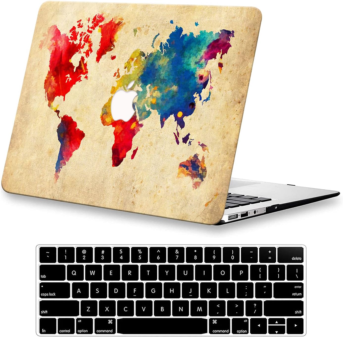 KEROM MacBook Air 13 inch Case 2020 2019 2018 Release M1 A2337 A2179 A1932, Plastic Hard Shell Case and Keyboard Cover for MacBook Air Retina 13 inch with Touch ID, Vintage Map
