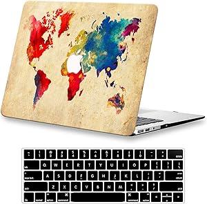 KEROM MacBook Air 13 inch Case 2020 2019 2018 Release M1 A2337 A2179 A1932, Plastic Hard Shell Case and Keyboard Cover for MacBook Air Retina 13 inch with Touch ID, Vintage Map