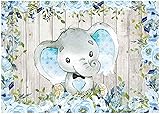 Sensfun Floral Elephant Backdrop Blue Elephant Baby