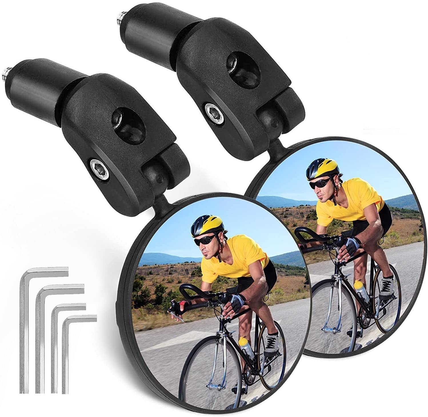 Flintronic 2PCS Bike Mirror, HD Bicycle Mirror Rearview, 360° Rotatable Bicycle Handlebar mirror, Adjustable Rear View Mirrors for Handlebar 17.4-22mm, Convex Lens for Mountain Road Bike, Scooter