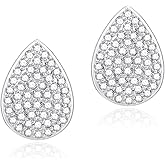 Elaximn Rhinestone Silver Stud Earrings, Hypoallergenic Sparkly Teardrop Earring for Women Trendy with 925 Sterling Silver Post Cubic Zirconia Wedding Earrings Studs Jewelry